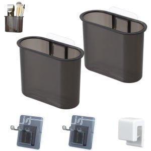 2 stuks tandenborstelhouder voor aan de muur, elektrische tandenborstelbekerhouder zonder boren, aan de muur te bevestigen tandenborstelbeker met 2 zelfklevende tandenborstelhouders en tandpastaclip voor douche, badkamer, keuken