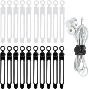 20pcs Silicone Cable Ties Organizer - Kabelclips voor Kabelbeheer - Herbruikbare Kabelbinders Elektronische Accessoires voor Thuis - Kantoor - Keuken - School - Reizen