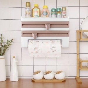 3-in-1 Keukenrolhouder met Foliesnijder en Kruidenhouder - Muurbeugel - 28cm Papieren Handdoeken - Keuken Accessoire - Khaki - 39x10x24cm.