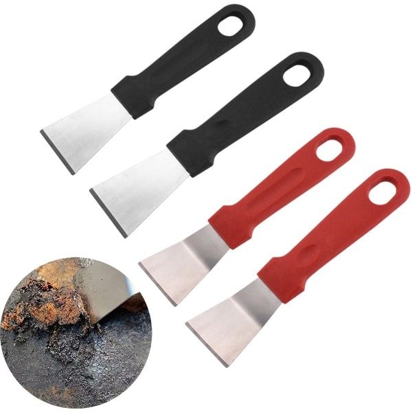 4-delige schraperset van roestvrij staal - Keukenschraper - Accessoires voor koekenpan schrapers - Geschikt voor glas, kookplaat, ovenschalen - Hoekreiniging stool - Geschikt voor buitengrillen in de keuken - Zwart, rood