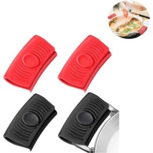 4 hittebestendige hoezen voor pannenhandvatten - Keukengerei - keuken accessoires - pan oor hoes - Geschikt voor koekenpannen/woks/grills - Siliconen - Zwart/Rood