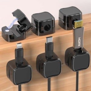 6-delige Magneet Elektrische Kabel Wandclip - Kabelhouder voor Telefoonoplader, Sterke Plakband Houder voor Bureau, Nachtkastje, Kantoor, Auto, Keuken (Zwart)