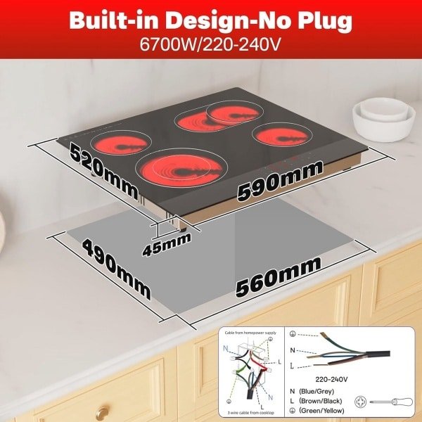 60 cm elektrische kookplaat met 4 branders, keramische infrarood kookplaat voor een efficiënte keuken