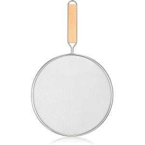 8.3 Inch Fat Splatter Screen - RVS Splatter Screen voor Bakpan met Houten Handvat - Vet Spatbescherming - Hete Olie Spatbeschermer - Koken Keuken Accessoires