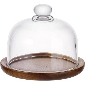 Acacia Hout Cake Stand met Glazen Koepel en Basis, Keuken Bakken Accessoire
