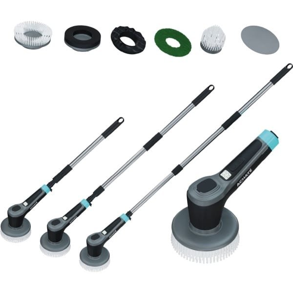 Achaté Elektrische Schoonmaakborstel - Schrobborstel met Steel - Poetsmachine - Schrobber voor Badkamer & Keuken - 8 Opzetstukken - Draadloos & Waterdicht (IP68)