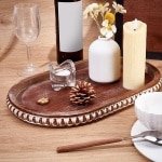 Allecto - Decoratieve Dienblad - Houten Opslag Trays - Bead - Ovale Dienblad - Zadel Bruin - Peper Molen Houder - Cosmetica Sieraden Organizer - Voor Keuken Salontafel Accessoires