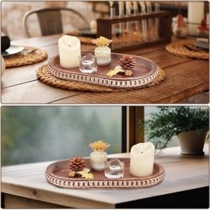 Allecto- Decoratieve Dienblad Houten Opslag Trays - Ovale Dienblad Zadel - Bruin - Peper Molen Houder - Cosmetica Sieraden Organizer - Voor Keuken Salontafel Accessoires.