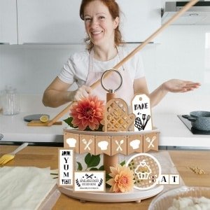 Allecto- Dienblad Set - Gelaagd Ontwerp - Cottage Keuken Decor - Houten Decoraties - Boerderij Thema - Tafelblad Centerpieces - Geschikt voor 16 stuks - Thuis Decor - Keuken Accessoires.