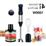 Allecto - Elektrische Staafmixer - Roestvrijstalen Messen - 1000W - 4-in-1 - Vlees en Groenten - Eierpers - Geschikt voor Keuken - Zilver Zwart Rood - Handig in Gebruik met Accessoires