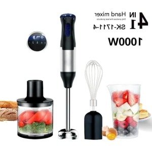 Allecto - Elektrische Staafmixer - Roestvrijstalen Messen - 1000W - 4-in-1 - Vlees en Groenten - Eierpers - Geschikt voor Keuken - Zilver Zwart Rood - Handig in Gebruik met Accessoires