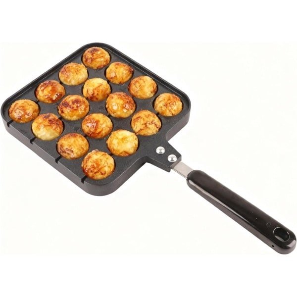 Allecto - Gietijzeren Takoyaki Pan - Anti-aanbak - Octopus Bal - Kookvorm Lade - Keuken Accessoires - Geschikt voor Bakken - Gietijzeren - 16 Gat - Ei Soezen - Kookpan