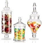Allecto - Glazen Snoep Opslagpot - Set van 3 - Decoratief - Transparant - Victoriaanse Stijl - met Deksel - Voor Huwelijk en Thuisgebruik - Voor Voedselopslag - Feestelijke Keuken Accessoires
