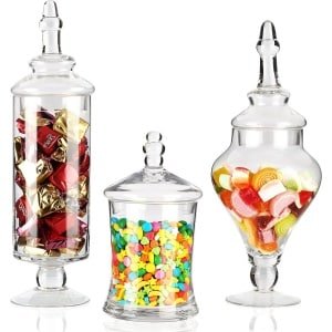 Allecto - Glazen Snoep Opslagpot - Set van 3 - Decoratief - Transparant - Victoriaanse Stijl - met Deksel - Voor Huwelijk en Thuisgebruik - Voor Voedselopslag - Feestelijke Keuken Accessoires