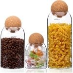 Allecto - Glazen voorraadpotten met kurken deksels - Voorraadpot set - Keuken accessoires - Voorraadbussen voor kruiden suiker en koffie