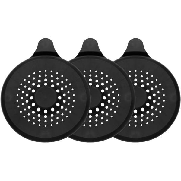 Allecto - Haarvangers voor Doucheafvoer - Siliconen - Rond - Afvoerstop - Accessoires - Geschikt voor Bad, Keuken en Douche - Zwart - 3 Stuks Set met 14 cm Diameter