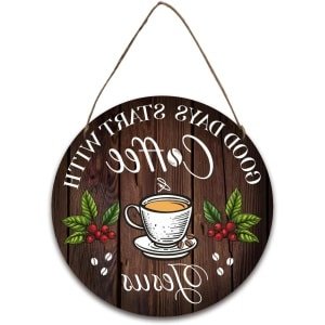 Allecto - Hangend Bord Koffie - Vintage Decoratief Wandbord - Ronde Houten Keuken Decoratie - Keuken Bakkerij Home Decoratie Accessoires