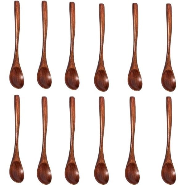Allecto- Houten lepels - Keuken accessoires - 12 stuks - Donker hout - Theelepel - Mini - Geschikt voor keuken - Keukenaccessoire - Donker houten lepels voor keuken kruidenolie ijs melkpoeder, 12 stuks donker hout.