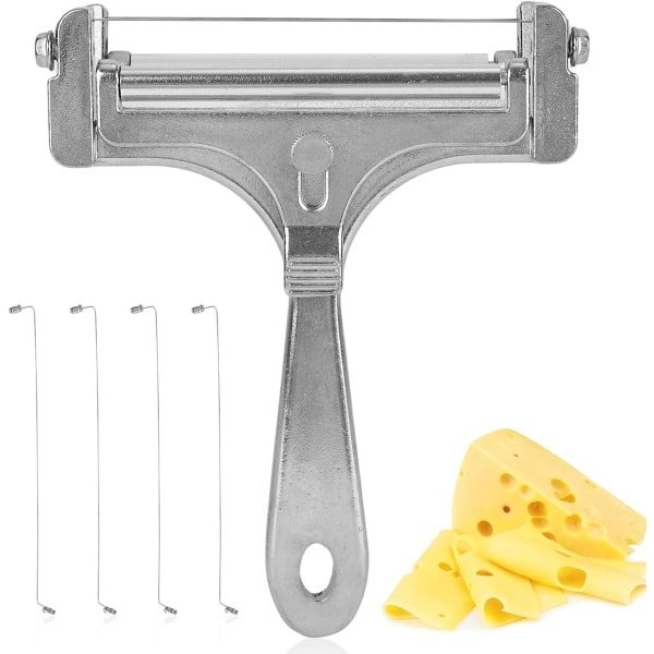 Allecto - Kaassnijder - Keukengereedschap - Verstelbaar - Roestvrijstaal - Handbediend - Boterbloksnijder - Geschikt voor diverse kazen - Glanzend Zilver - Keuken accessoire met 4 snijdraden.