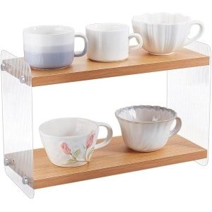Allecto-Koffiebar organizer - Accessoires - Acryl houder - Natuurlijke houtkleuren - Matcha standaard - Keuken - Opbergen - Kopjes - Geschikt voor - Natuurlijke houtkleuren - 1 stuk