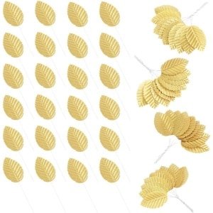 Allecto- Kunstmatige enkele bladeren - DIY - Faux bloem - 200 stuks - Decoraties - Ambachten - Geschikt voor thuis - Gouden zijden bladeren met stengel - Corsage - Bruiloft - Keuken - Boutonniere - Accessoire