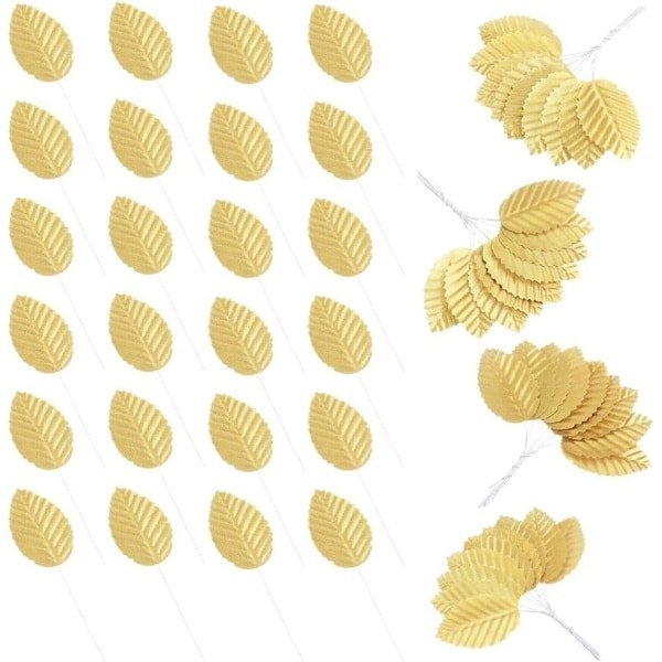Allecto- Kunstmatige enkele bladeren - DIY - Faux bloem - 200 stuks - Decoraties - Ambachten - Geschikt voor thuis - Gouden zijden bladeren met stengel - Corsage - Bruiloft - Keuken - Boutonniere - Accessoire
