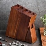 Allecto - Meshouder - Mesblok - Zonder Messen - Acaciahout - Keuken Accessoires - Vijf-Slot Ontwerp - Geschikt voor XINZUO - Gaten - Schaar - Krachtig - Keuken - Accessoires - Acaciahout - Mesblok - Meshouder - Zonder Messen