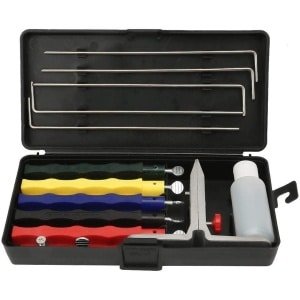 Allecto - Messenslijper - Slijpsteenset - Professionele keuken - Fix-hoek - Messenslijper-systeemkit - Huis keuken - Wetstenen - Geschikt voor keukenmessen - Zwart RVS messenslijper - Accessoire voor het slijpen van messen