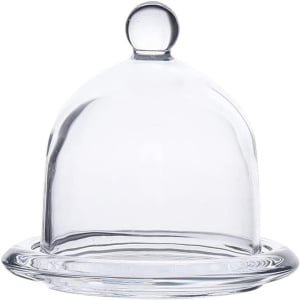 Allecto Plus - Cake Stand met Glas Koepel - Rond Server Dienblad voor Cake, Boter, Kaas - 1 Set - 9.5x9cm - Stijlvol Design - Keuken Accessoires