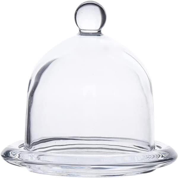 Allecto Plus - Cake Stand met Glas Koepel - Rond Server Dienblad voor Cake, Boter, Kaas - 1 Set - 9.5x9cm - Stijlvol Design - Keuken Accessoires