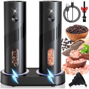 Allecto Plus - Elektrische Zout- En Pepermolenset met Oplaadbare Voet en LED-Licht - Instelbare Grofheid - Voor Keuken en Barbecue - Grote Capaciteit van 110 ml