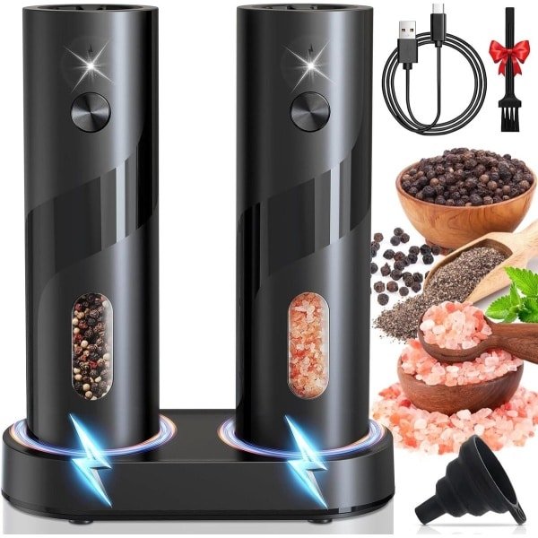 Allecto Plus - Elektrische Zout- En Pepermolenset met Oplaadbare Voet en LED-Licht - Instelbare Grofheid - Voor Keuken en Barbecue - Grote Capaciteit van 110 ml