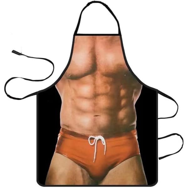 Allecto Plus - Grappige schorten voor vrouwen en mannen in de keuken - Kerstcadeau BBQ-accessoire - Rode Muscle Guy design - Afmetingen 60x73 cm.