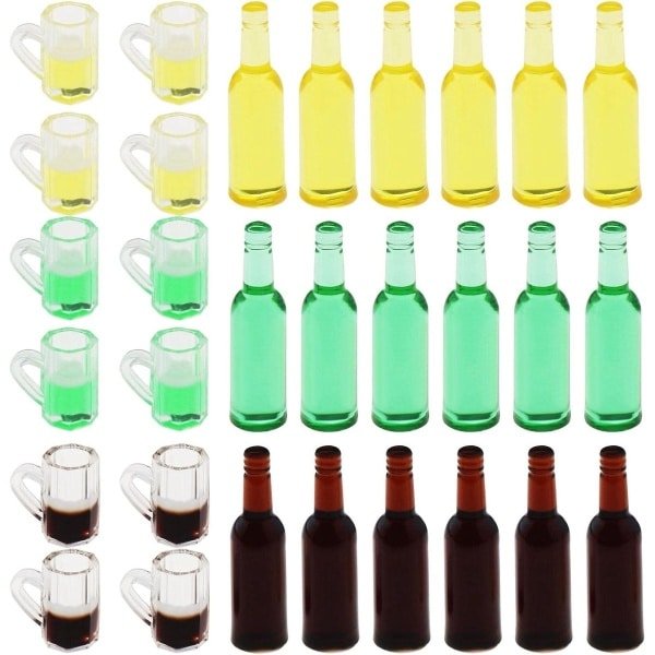 Allecto Plus - Miniature Bierflesjes en Wijnflesjes Set voor Poppenhuis - 30 Stuks - DIY Miniatuur Decoratie Keuken Bidon - Restaurant Bar Accessoires