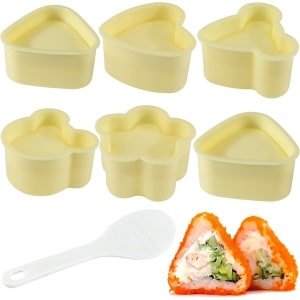 Allecto Plus - Onigiri-vorm 6 stuks - Sushi-vorm voor rijstballen - Doe-het-zelf kit met rijstlepel - Keuken accessoire voor beginners en feestjes