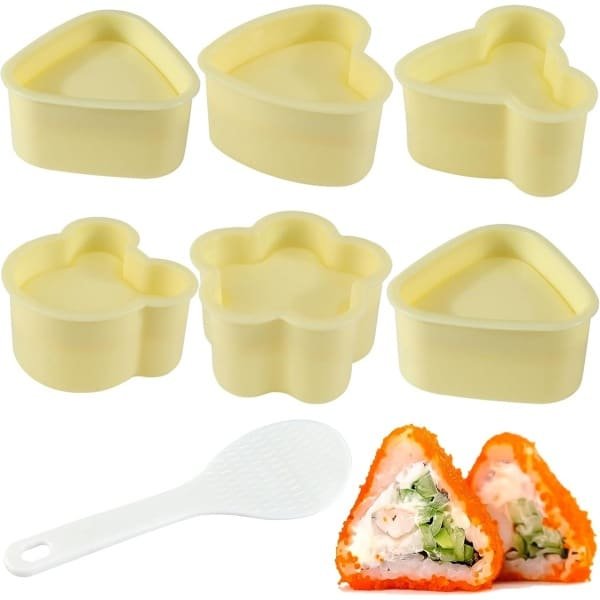 Allecto Plus - Onigiri-vorm 6 stuks - Sushi-vorm voor rijstballen - Doe-het-zelf kit met rijstlepel - Keuken accessoire voor beginners en feestjes