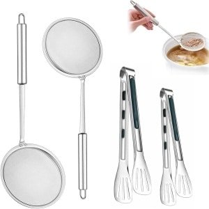 Allecto Plus - Premium Schuimspaan Set van Roestvrij Staal voor Keuken - Fijne Zeeflepel, Frituurlepel & Wok Accessoire