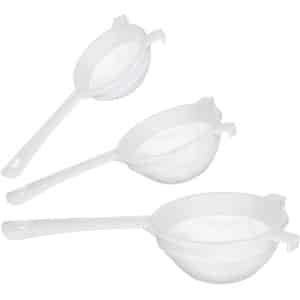 Allecto Plus - Set van 3 Nylon Mesh Zeven Met Handvat voor Fijne Zeef, Bakken en Thee - Keuken Accessoires voor Zeven en Zeven - Rijst, Yoghurt, Sap en Pasta Zeef - Vaatwasserbestendig