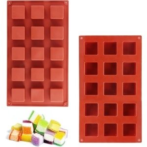 Allecto Plus - Vierkante siliconen vormen met 15 uitsparingen voor bakchocolade en cake - Set van 2 stuks - Ideaal voor ijsblokjes - Keuken accessoires & bakbenodigdheden