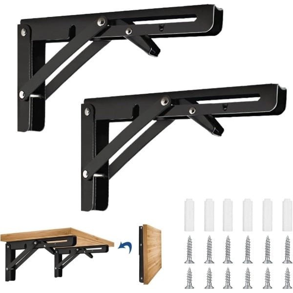 Allecto Plus - Vouwende Steun Op Zwaar Werk 2 Stuks 300mm - Hoekplanksteunen voor Thuis en Kantoor - Keuken Accessoire - Zwart