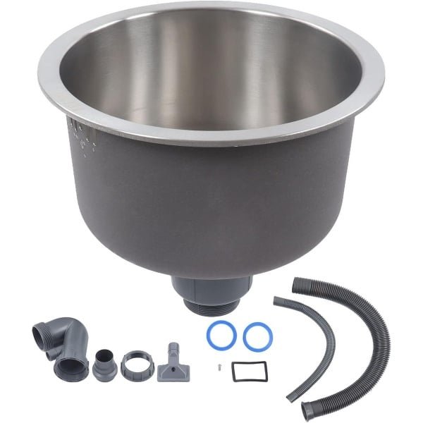 Allecto- RVS Ronde Wastafel - Keuken Bad Armaturen - Met Regenpijp Fitting - 30 Cm Diameter - Aanrecht Accessoires - Geschikt voor Mini Ronde Aanrecht - Roestvrijstalen Staaf.