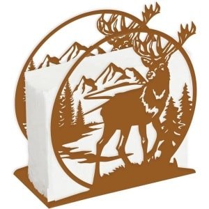 Allecto- Servethouder - Bos dier serviette houder - Metaal - Tafelblad - Kleurrijk - Standaard - Keuken accessoire - Tafel decoratie - Bergherten - Geschikt voor diverse gelegenheden - Natuurprint - Metalen servethouder voor keuken of eetkamer.