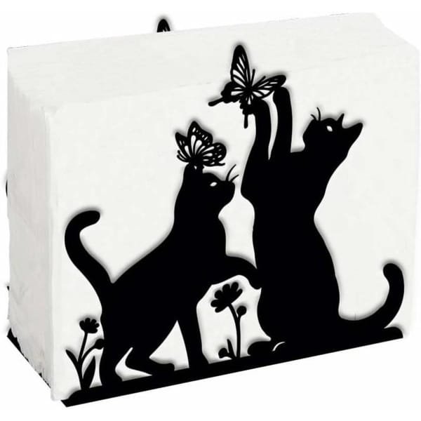 Allecto - Servethouder - Zwarte IJzeren - Bloemen - Decoratief - Keuken Accessoire - Geschikt voor Kat en Vlinder - Zwart Model - Praktische Decoratie voor Keuken