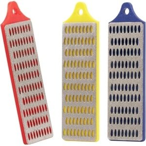 Allecto - Slijpset met 3 Diamantstenen - Keukengereedschap - Mini formaat - Keuken Accessoires - Geschikt voor Messen - Zwart 3 stuks Diamant Slijpen Steen Kit, Mini Keuken Accessoires.