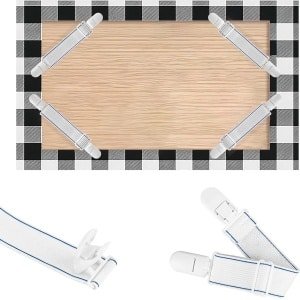 Allecto- Tafelkleden Set - Clips - Verstelbaar - Elastisch - Bevestigingsmiddelen - Jarretel - Picknick Accessoires - Wit - Geschikt voor alle tafels - Set van 16 - Voor keuken en woonkamer