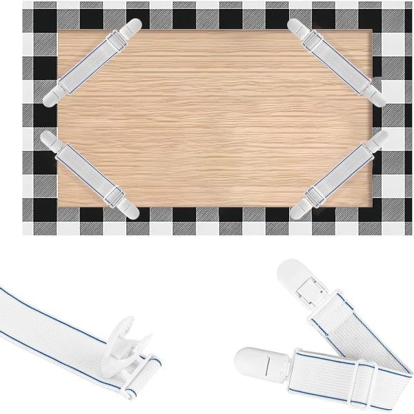 Allecto- Tafelkleden Set - Clips - Verstelbaar - Elastisch - Bevestigingsmiddelen - Jarretel - Picknick Accessoires - Wit - Geschikt voor alle tafels - Set van 16 - Voor keuken en woonkamer