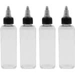 Allecto- Universele Oliedispenser - Keuken Accessoire - Set van 4 - Transparant - Plastic - Olie Sojasaus Azijn - Geschikt voor Koken - Compact Model - 4 stuks 100 ml dispensers voor Olie - Handige Doppen