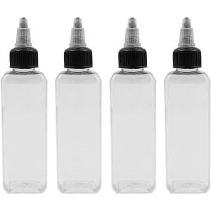 Allecto- Universele Oliedispenser - Keuken Accessoire - Set van 4 - Transparant - Plastic - Olie Sojasaus Azijn - Geschikt voor Koken - Compact Model - 4 stuks 100 ml dispensers voor Olie - Handige Doppen
