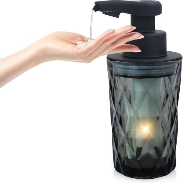 Automatische Handzeepdispenser - contactloze elektrische zeepdispenser - glazen fles - diamantreliëf - keuken - badkamer