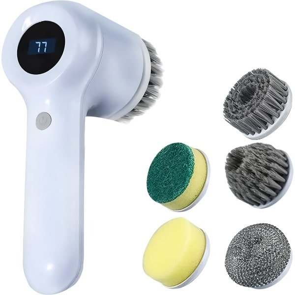 Azorix Elektrische Schoonmaakborstel - MINI - Poetsmachine - Schuurborstel - Schrobber - Schrobborstel - Elektrische Schrobber - Voor Badkamer en Keuken - 5 Opzetstukken